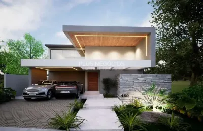 Casa térrea em construção no condominio alphaville nova esplanada 4, 3 suites distribuidas em 250 m