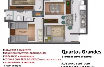 Apartamento novo com 2 quartos, peças amplas 1 vaga de estacionamento demarcada.