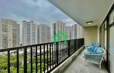 Apartamento na praia, vista parcial ao mar, 4 dormitórios 3 suíte, 2 vagas, pitangueiras, guarujá.