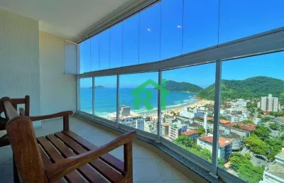 Apartamento à beira mar com varanda gourmet, 3 dormitórios (1 suíte), 2 vagas, tombo, guarujá/sp