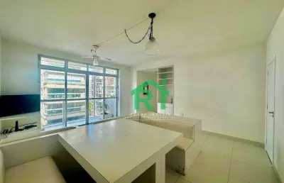 Apartamento beira mar, vista mar, 3 dormitórios, 1 vaga, pitangueiras, guarujá/sp.