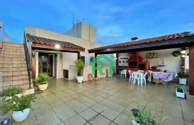 Cobertura penthouse, 3 dormitórios (1 suíte), 1 vaga, churrasqueira, jardim astúrias, guarujá/sp