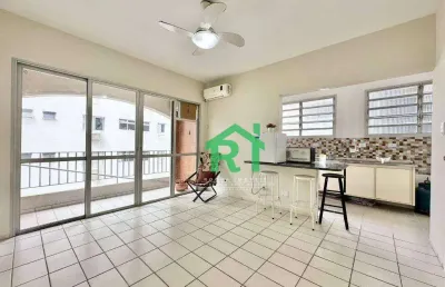 Apartamento beira mar, 1 dormitório, 1 vaga, pitangueiras, guarujá/sp.
