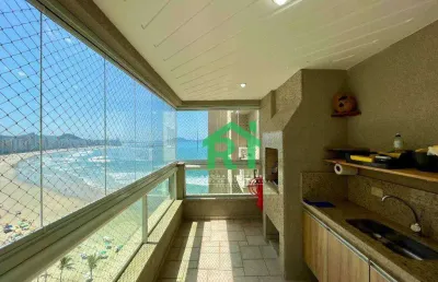 Apartamento frente mar, 4 dormitórios (suítes), varanda gourmet, 2 vagas, jardim astúrias – guarujá.
