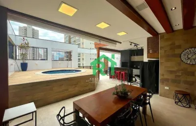 Cobertura penthouse, 2 dormitórios (1 suíte), 1 vaga, área de lazer, jardim astúrias, guarujá/sp