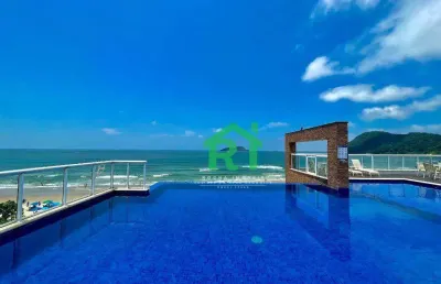 Apartamento frente mar, varanda gourmet, 2 suítes, 2 vagas, área de lazer, tombo, guarujá/sp