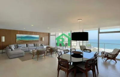 Apartamento vista ao mar, com 3 dormitórios, lazer completo, à venda, 315 m² por r$ 3.900.000 - pitangueiras - guarujá/sp