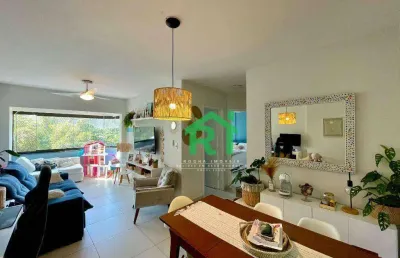Apartamento beira mar, 2 dormitórios (1 suíte), 1 vaga, área de lazer, tombo, guarujá/sp