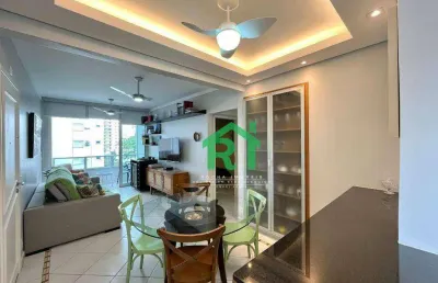 Apartamento á beira mar, 2 quartos (1 suíte), 1 vaga, jardim astúrias, guarujá/sp