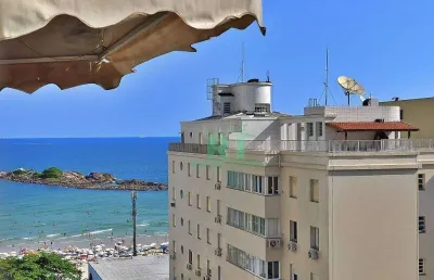 Apartamento na praia, vista mar, 3 dormitórios, 1 vaga, pitangueiras, guarujá.