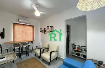 Apartamento beira mar, 2 dormitórios, 1 vaga, tombo, guarujá/sp