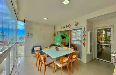 Apartamento frente mar, varanda gourmet, 3 dormitórios (3 suítes), 3 vagas, lazer, tombo, guarujá/sp