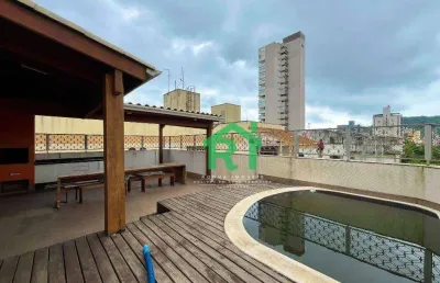 Cobertura com 2 quartos (1 suíte), 2 vagas, lazer, jardim astúrias, guarujá/sp