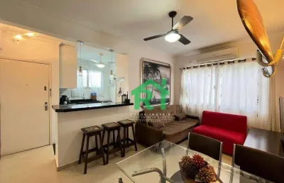 Apartamento beira mar, 2 dormitórios, 1 vaga, tombo, guarujá/sp