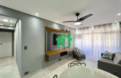 Apartamento reformado, 2 quartos, 1 vaga, jardim astúrias, guarujá/sp