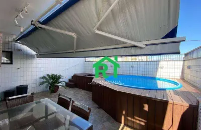 Cobertura duplex com vista para o mar, 3 dormitórios 2 sendo suíte na praia da enseada, guarujá.