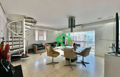 Cobertura duplex, 3 dormitórios (2 suítes), 2 vagas, lazer, pitangueiras, guarujá/sp.