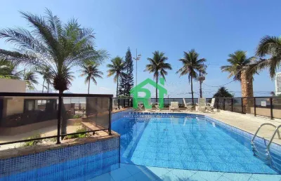 Apartamento frente mar, 3 dormitórios (1 suíte), 2 vagas, área de lazer, jardim astúrias, guarujá/sp