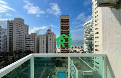 Apartamento á beira mar, 2 quartos, 1 vaga, jardim astúrias, guarujá/sp