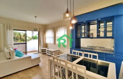 Apartamento com sacada, 2 dormitórios sendo 2 suítes, 1 vaga, tombo, guarujá/sp