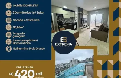 Apartamento com 2 dormitórios à venda, 54 m² por r$ 420.000  completo e mobiliado - vila guilhermina - praia grande/sp