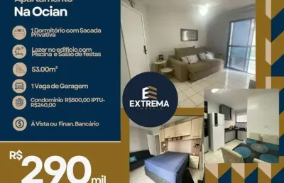 Apartamento com 1 dormitório à venda, 53 m² com sacada 4 minutos da praia