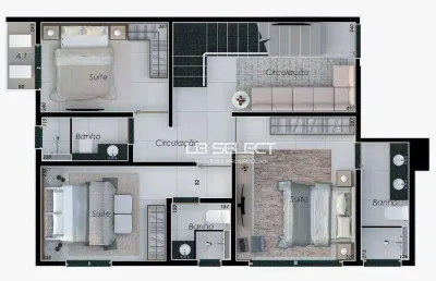 Cobertura duplex com três suítes e varanda gourmet.