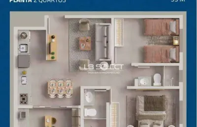 Apartamento com dois quartos, sendo uma suíte e varanda gourmet.