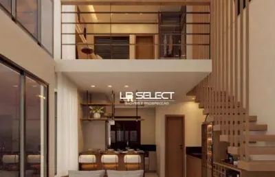 Loft com mezanino com quarto, banheiro, varanda gourmet e uma vaga de garagem.