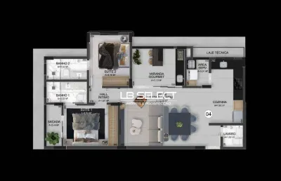 Apartamento com dois quartos, sendo duas suites e varanda gourmet.