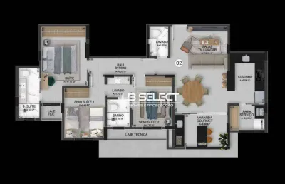Apartamento com dois quartos, duas suites, sala em dois ambientes e varanda gourmet.