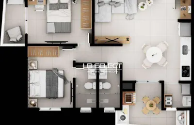 Apartamento com dois quartos, uma suíte e área gourmet.