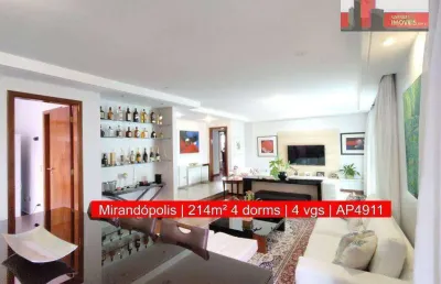 Apartamento r. guarujá, 61 - mirandópolis, 214m², 4 dorms, 4 vgs, dep., condomínio flor de lotus