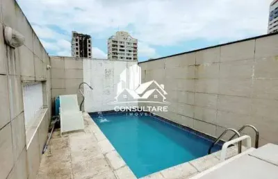 Casa triplex à venda em área nobre de santos, com 3 quartos (2 suítes), lazer completo no terceiro andar com piscina, churrasqueira, sala de jogos, es
