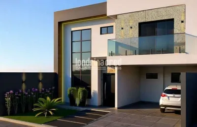Casa assobradada mobiliada, 3 suítes com sacada, closet, piscina, churrasqueira, placas solares, 4