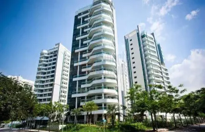Excelente apartamento à venda península na barra da tijuca condomínio fontvieille de 403m² com ampla sala  4 suítes 6 banheiros e 4 vagas de garagem