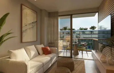 Descanse com estilo em um flat charmoso com vista para o paraíso da praia de carneiros   