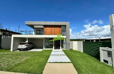 Casa nascente à venda em alphaville litoral norte 3, 469,39m², 3 suítes, piscina, área gourmet, pé direito duplo, nascente, conforto e segurança.