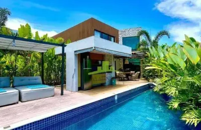 Casa de 340m² em alphaville litoral norte 1, 4 suítes, conceito aberto, totalmente mobiliada, área gourmet, automação completa, r$ 2.900.000,00