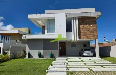 Alphaville litoral norte 3 | casa à venda, 404m², 4 suítes, energia solar, piscina com hidro, gourmet, escritório. alto padrão. elegância e conforto!