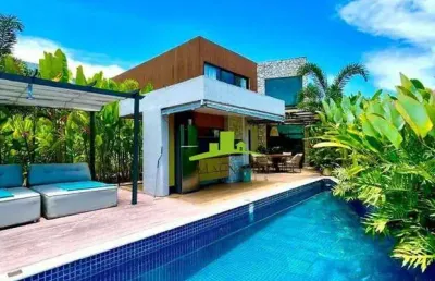 Alphaville litoral norte 1, casa de luxo à venda, 340m², 4 suítes, porteira fechada, jardim tropical, automação, piscina gourmet. alto padrão!