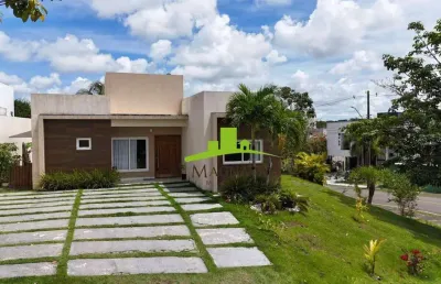 Casa térrea à venda no alphaville litoral norte 2, 205m², 4 quartos, suíte com closet, piscina com deck, terreno de esquina, energia solar. camaçari