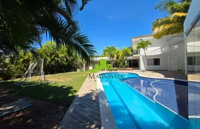 Alphaville litoral norte 1. casa para alugar alto padrão, 2 lotes, 4 suítes, 535m², piscina, sauna, área gourmet, totalmente climatizada. camaçari/ba