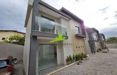 Vilas do atlântico casa solta condomínio fechado, 132m², 4 quartos, 1 suíte com varanda, área gourmet, 1 vaga. alto padrão, 70m da praia. oportunidade