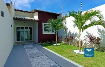 Casa plana em rua pública no bairro encantada em eusébio próximo a estrada do fio, 03 quartos, sendo 02 suítes, 80m2, 02 vagas