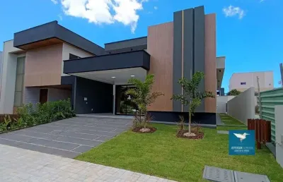 Casa plana nova com móveis projetados de frente para área verde no condomínio jardins do lago em eusébio, 151m2, 03 suítes, closet, piscina, varanda gourmet, 04 vagas