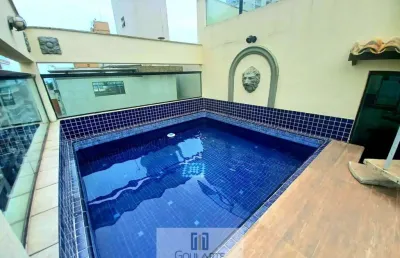 Apartamento cobertura duplex, 4 dormitórios sendo 1 suíte, piscina e churrasqueira, lado praia na enseada-guarujá/sp.