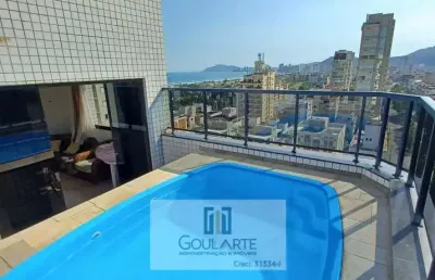 Cobertura triplex , vista parcial do mar, 3 suítes, área gourmet com piscina, enseada-guarujá/sp.