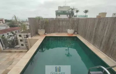 Cobertura penthouse, vista parcial do mar, área gourmet e  piscina,3 dormitórios ,lado praia na enseada - guarujá/sp.