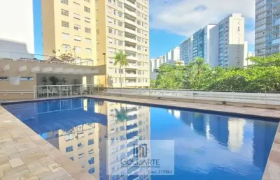 Apartamento alto padrão sacada vista lateral mar, 3 dormitorios sendo 1 suíte, lazer no condomínio, pitangueiras-guarujá/sp.